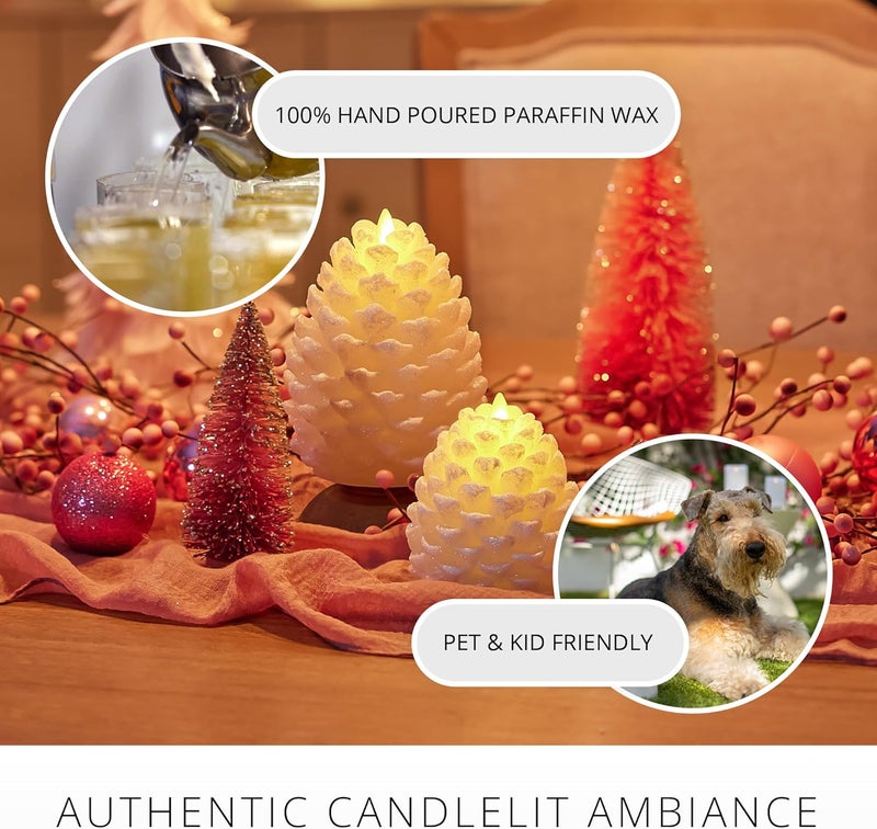 LUMINARA Pinecone Flameless Candle White Swan Glitter and Snow Finish Pine Cone Figural, Real Wax Unscented LED Candles, Battery Operated with Timer, Holiday Decoration (4.7" x 6") - Image 4